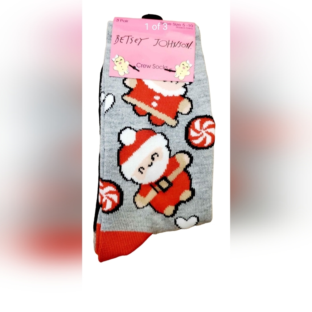 Betsey Johnson Christmas Santa Crew Socks 3 Pairs New